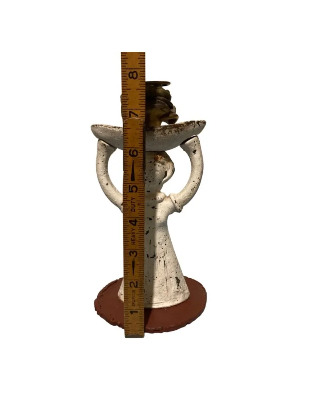 Old Chippy Rusty Cast Iron Scandinavian Style Candle Holder Girl With Basket